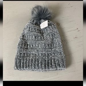 NWT Grey Pom Pom Beanie